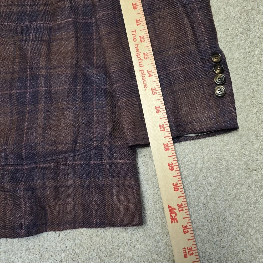 Brunello Cucinelli Sartoria Solomeo Blazer Linen Wool Silk Burgundy Plaid Italy